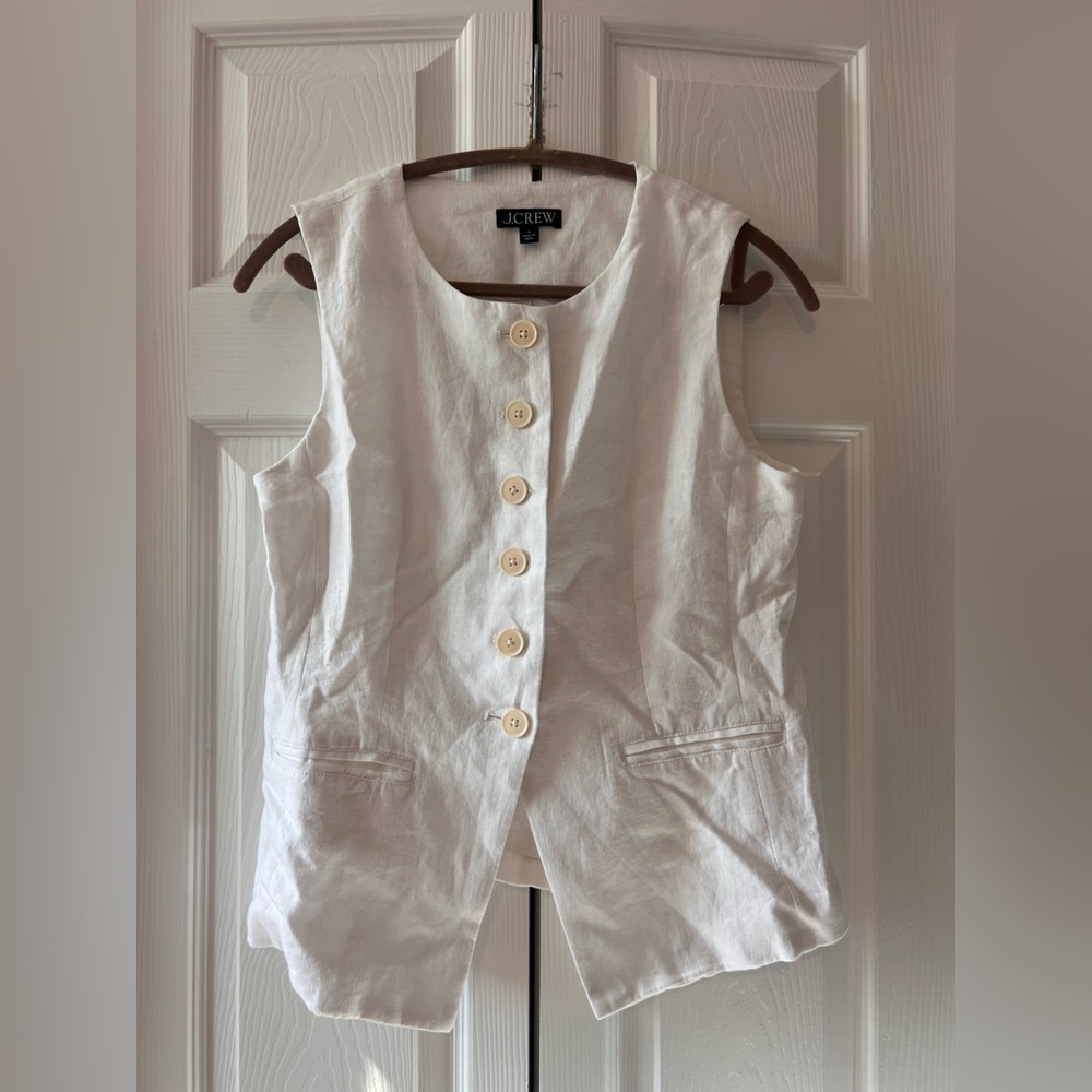 J. Crew Women's Cream Button Down Sleeveless Shirt